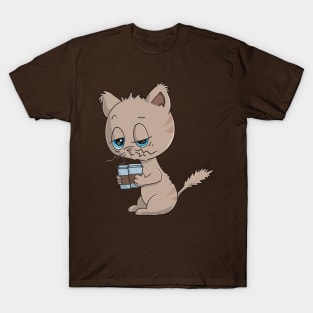 Funny Coffee Cat Cartoon T-Shirt